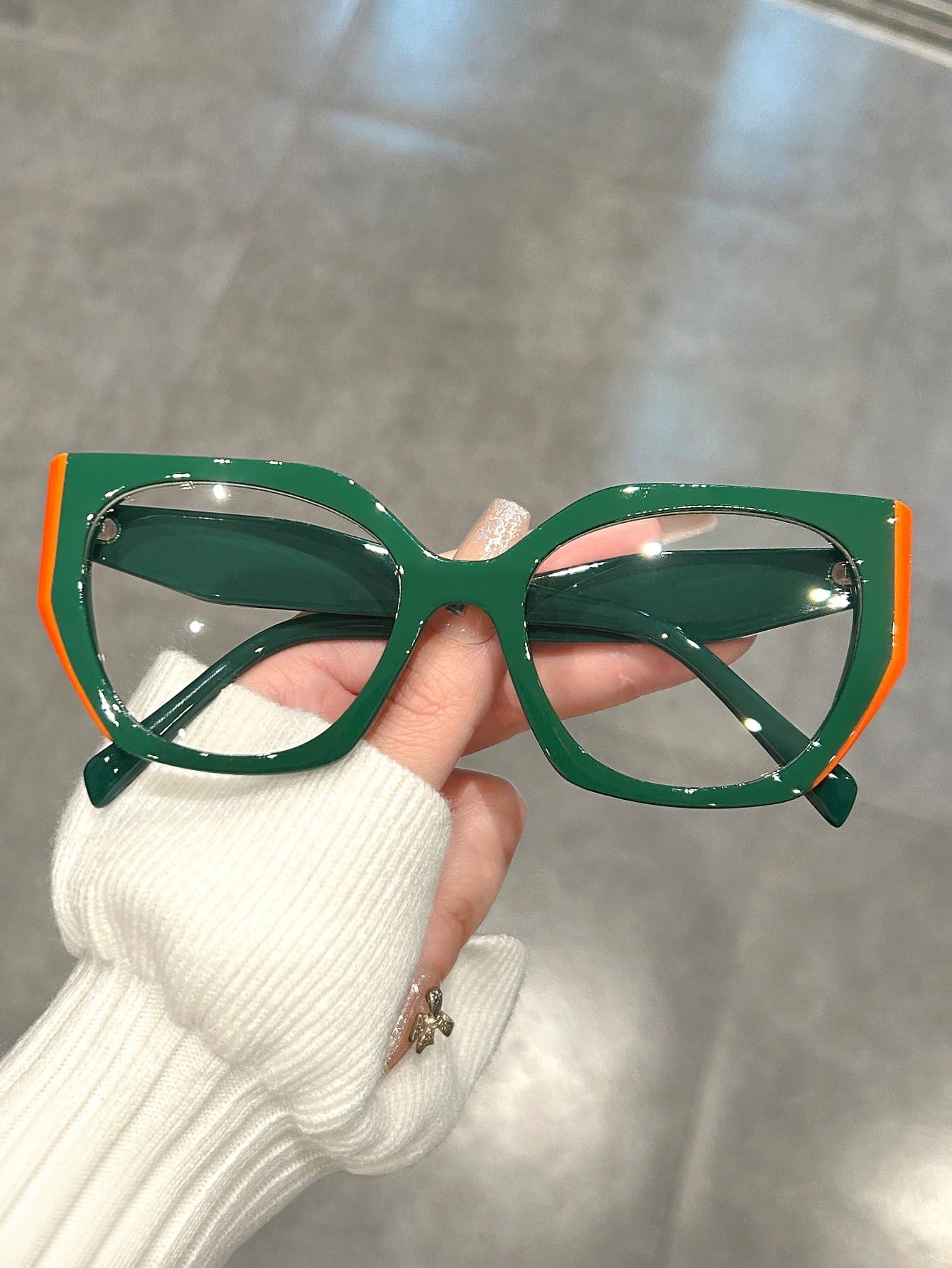 Женские компьютерные очки с прозрачными линзами в форме кошачьего глаза в геометрической оправе с цветными блоками