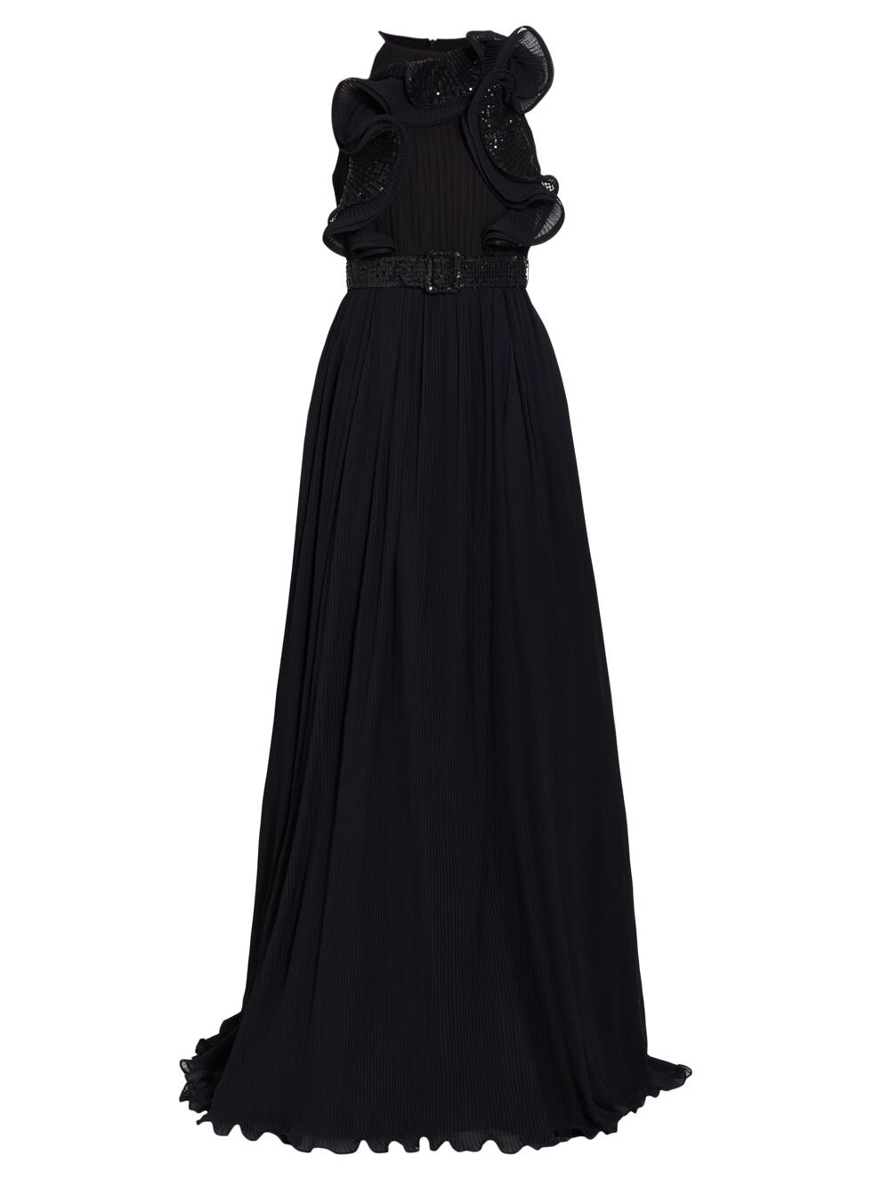 

Плиссированное платье с пайетками и рюшами Badgley Mischka, черный
