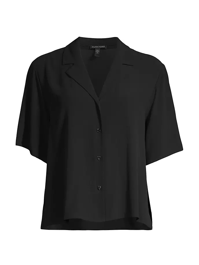 

Шелковая рубашка с зубчатым воротником Eileen Fisher, черный