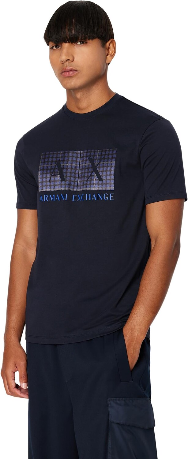 

Клетчатая футболка с логотипом AX Box Armani Exchange, темно-синий