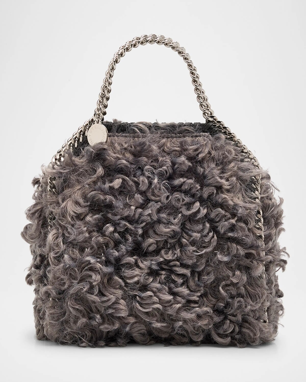

Маленькая плюшевая большая сумка Falabella из искусственного меха Stella Mccartney, цвет Grey Melange