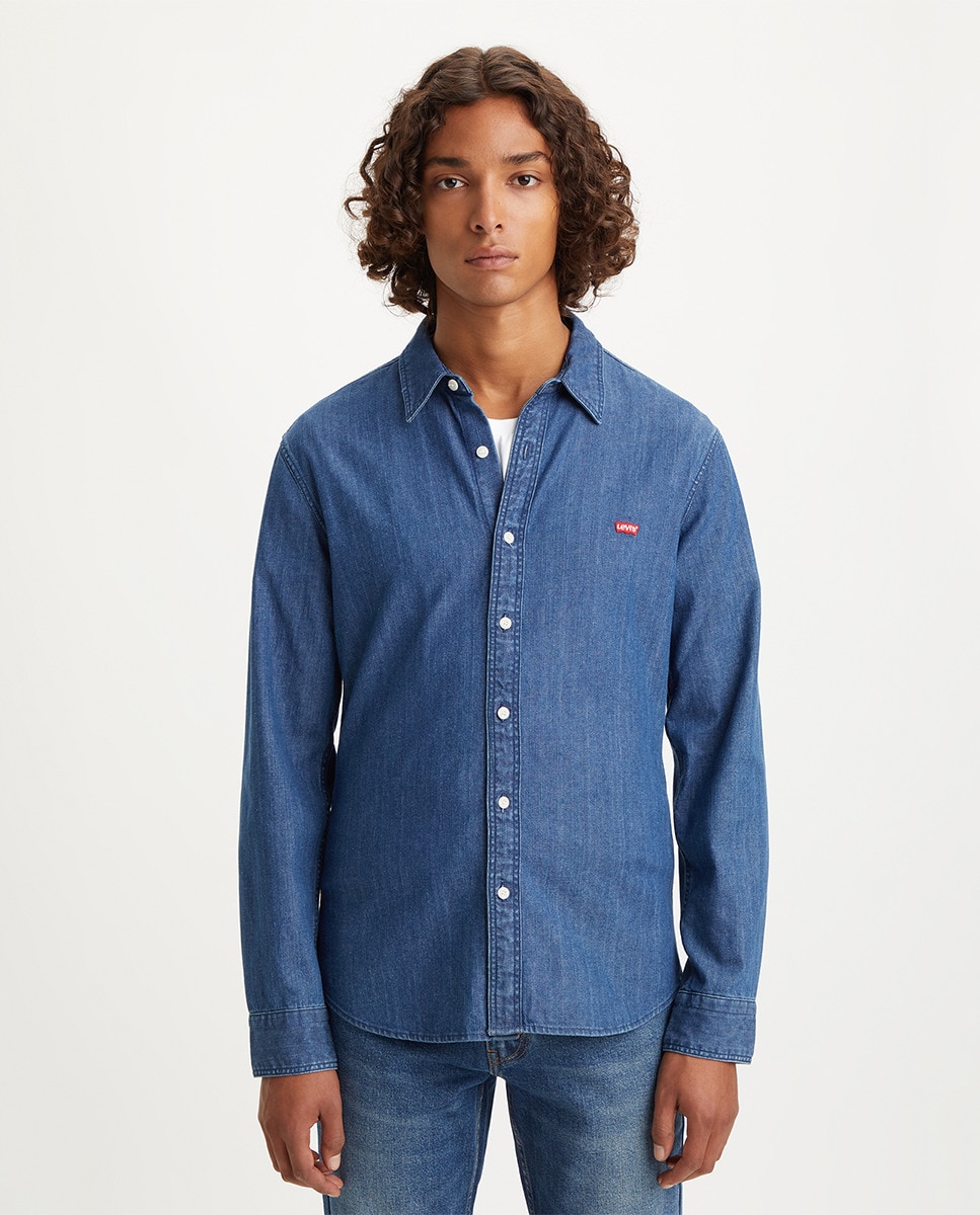 Синяя мужская джинсовая рубашка с длинным рукавом Levi's, синий синяя джинсовая рубашка с бегущей собакой icecream