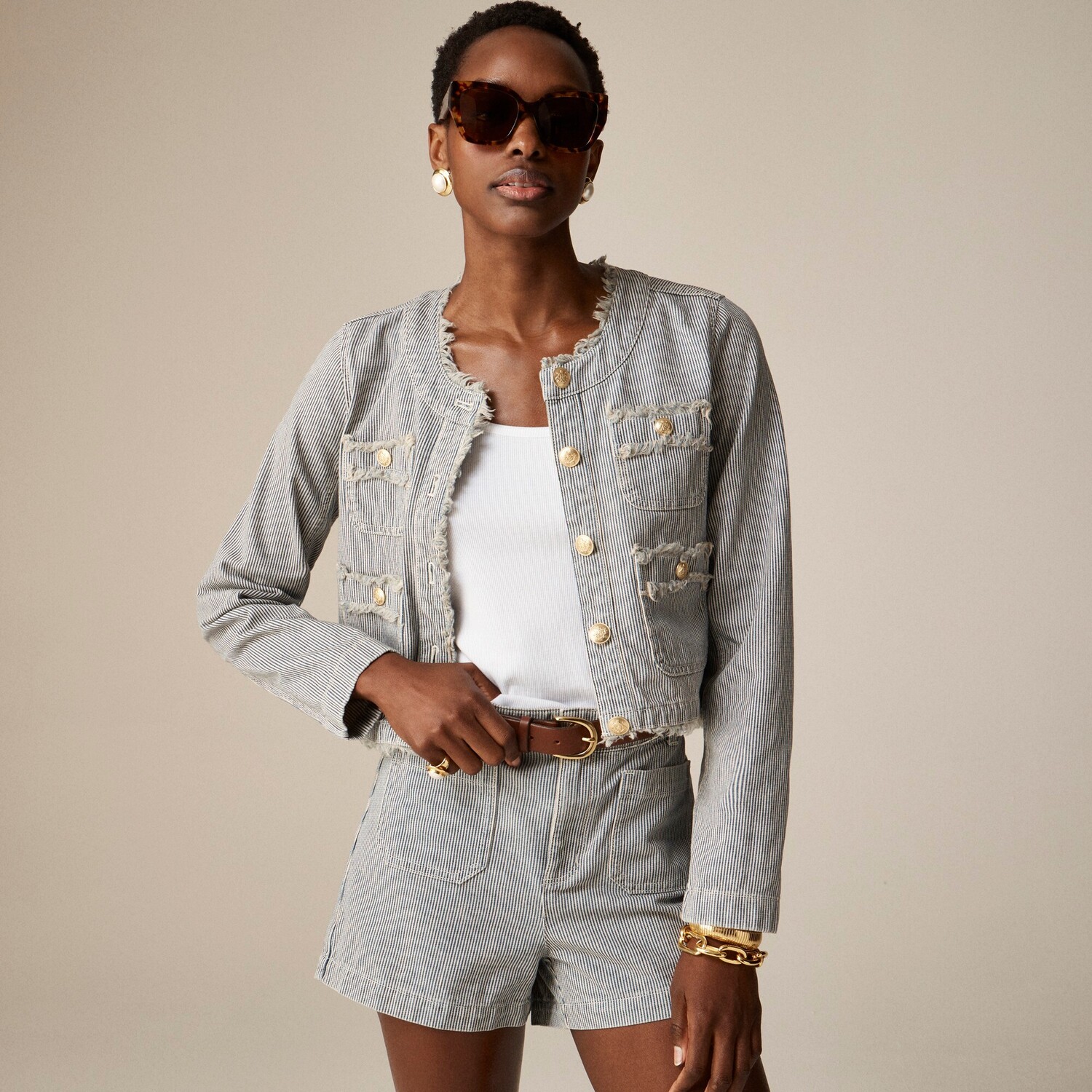 

Женская джинсовая куртка в полоску с потертостями J.Crew, индиго