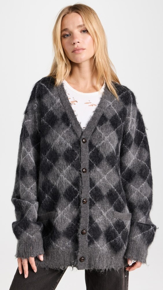 

Кардиган R13 Fluffy Plaid Oversized Distressed Edge, угольный