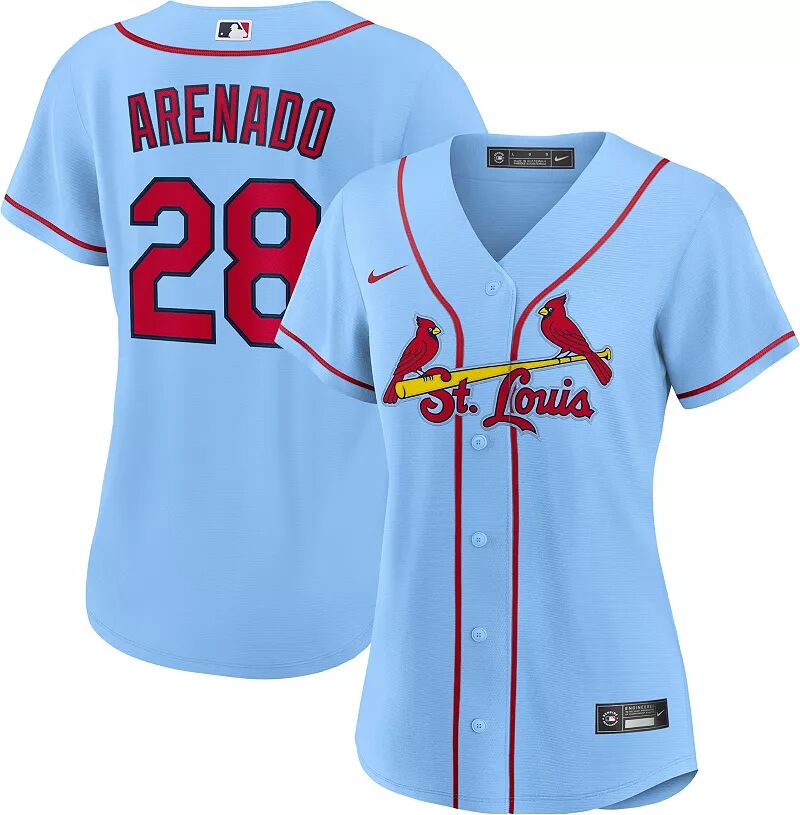 

Женская футболка Nike St. Louis Cardinals Nolan Arenado #28 Blue Cool Base