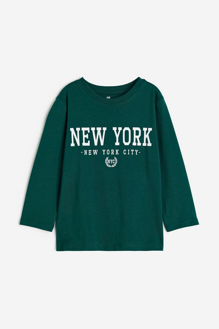 

Футболка с длинным рукавом H&M New York City, темно-зеленый/белый