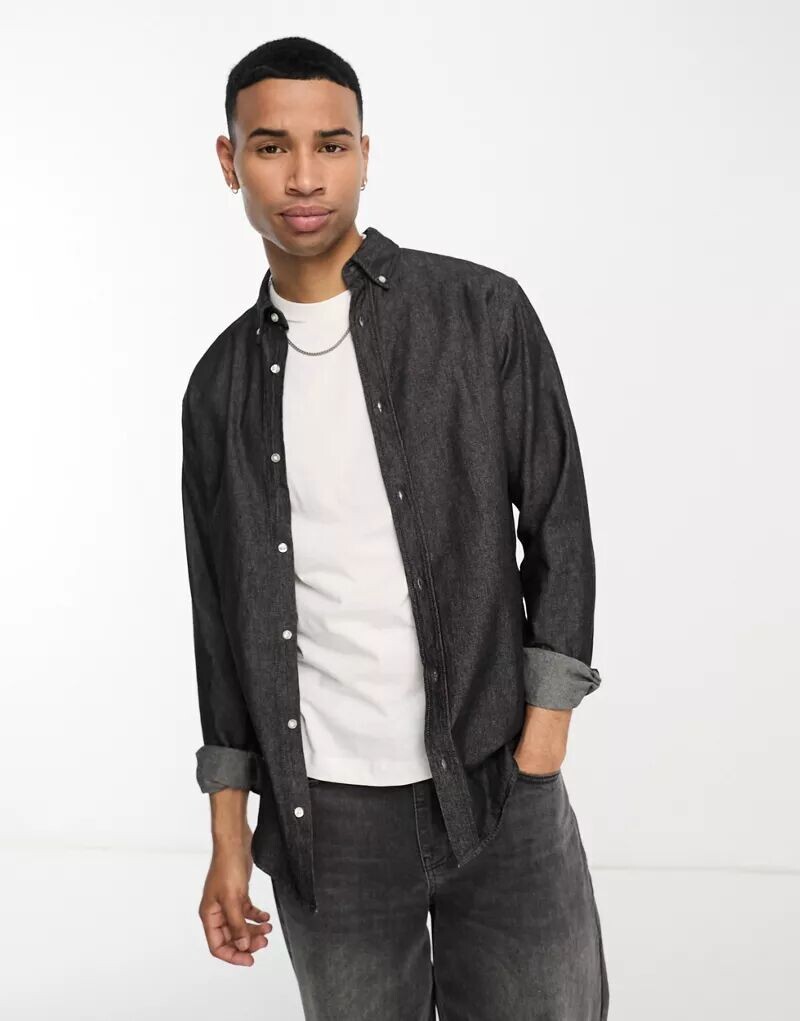 

Черная джинсовая рубашка с длинными рукавами Jack & Jones