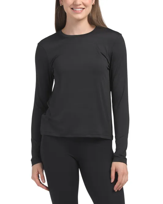 

Роскошный топ из микро-джерси с длинными рукавами и круглым вырезом Kyodan, черный