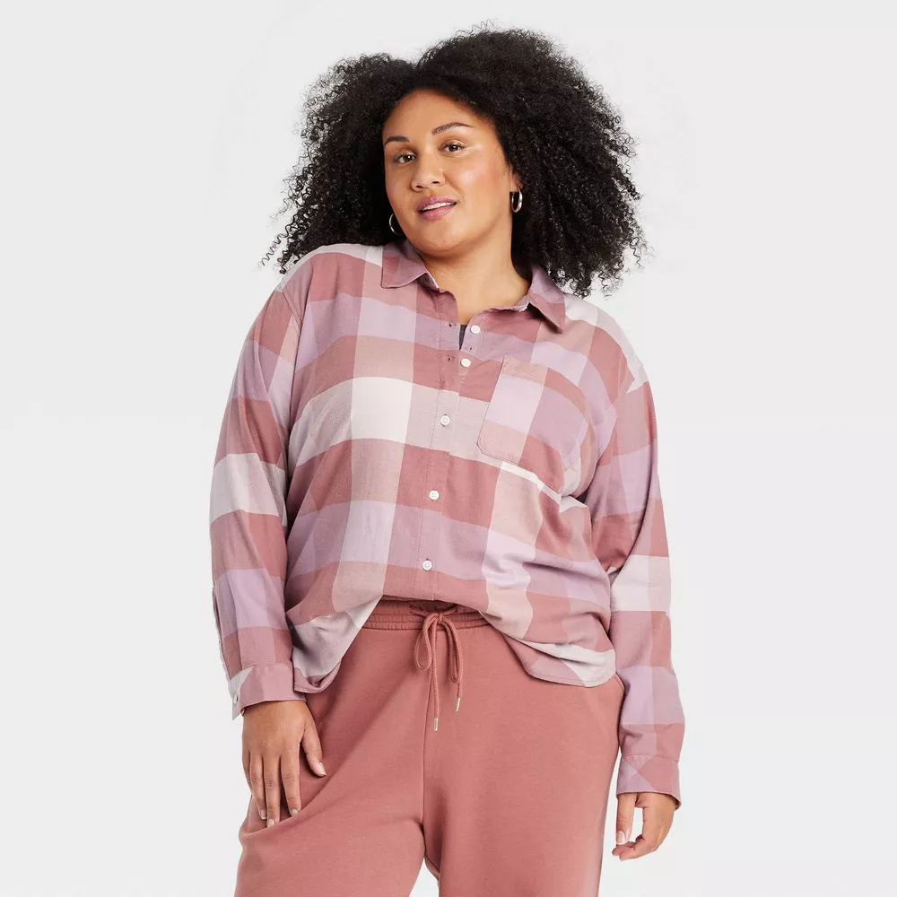 

Женская фланелевая рубашка с длинным рукавом на пуговицах - Ava & Viv, цвет Blush Plaid