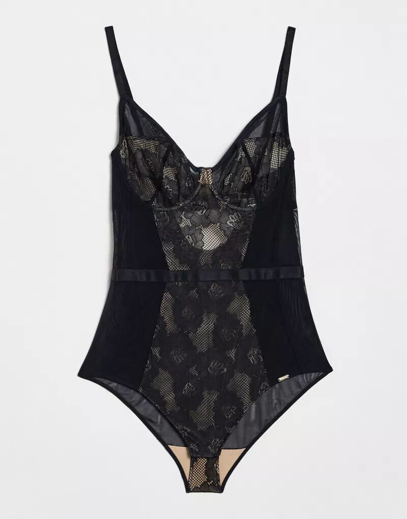 

Черное боди без подкладок на косточках с кружевной отделкой Gossard Femme