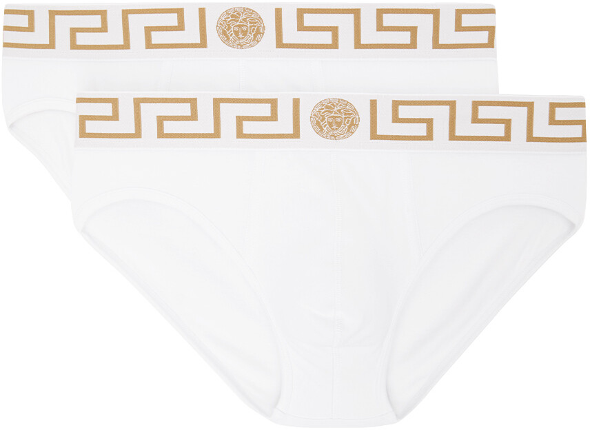 

Versace Underwear Комплект из двух белых трусов с каймой греческого цвета