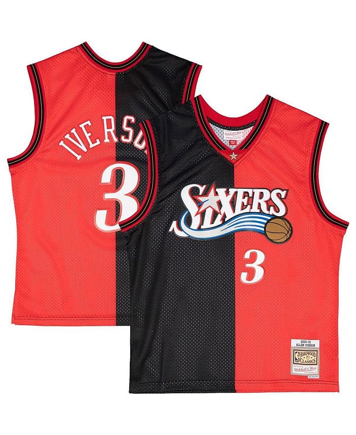 

Мужская футболка Allen Iverson Black, Red Philadelphia 76ers Hardwood Classics 2000-01 Split Swingman Mitchell & Ness, черный