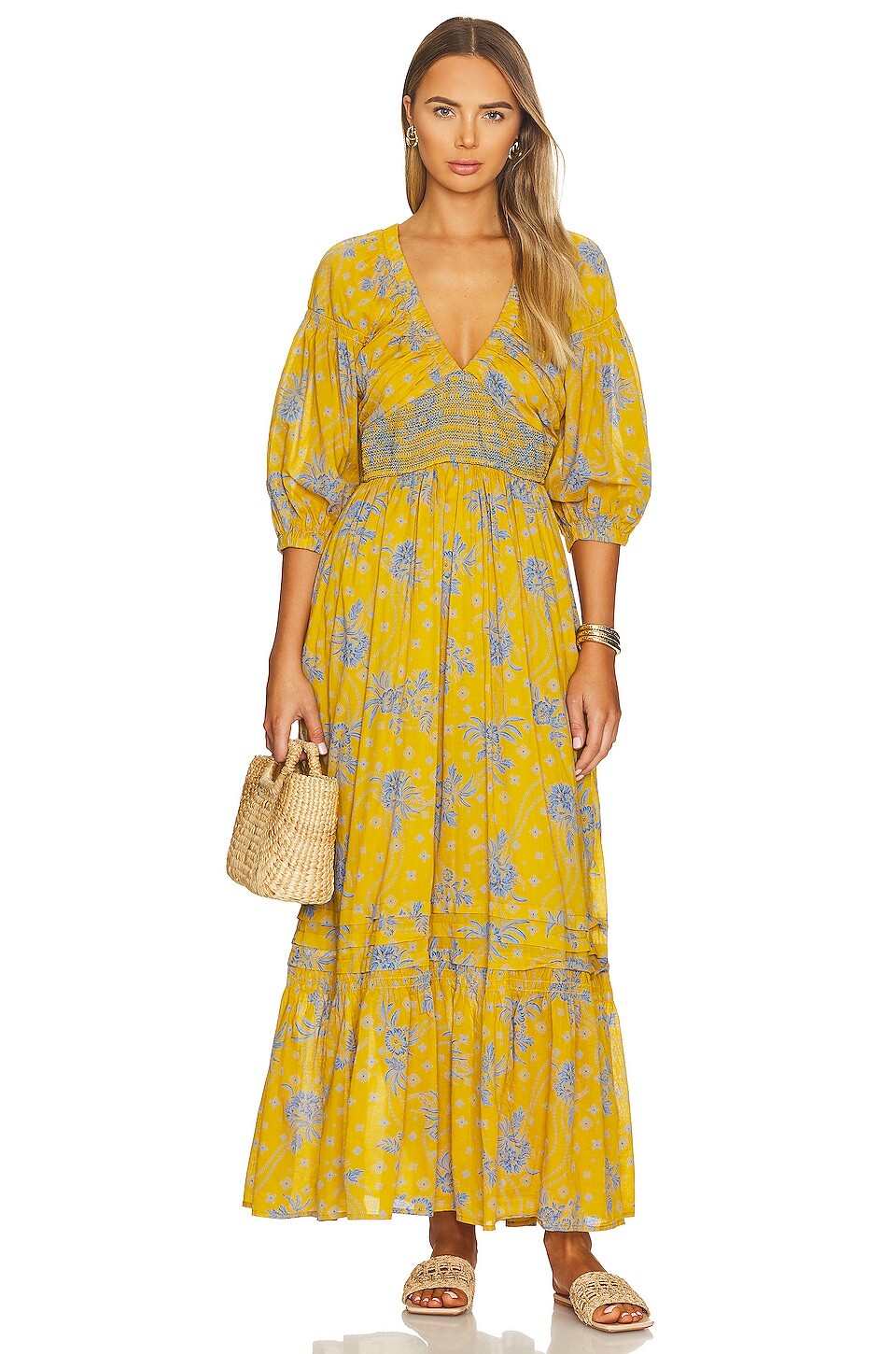 

Платье макси Free People Golden Hour, цвет Eqyptian Palm Combo