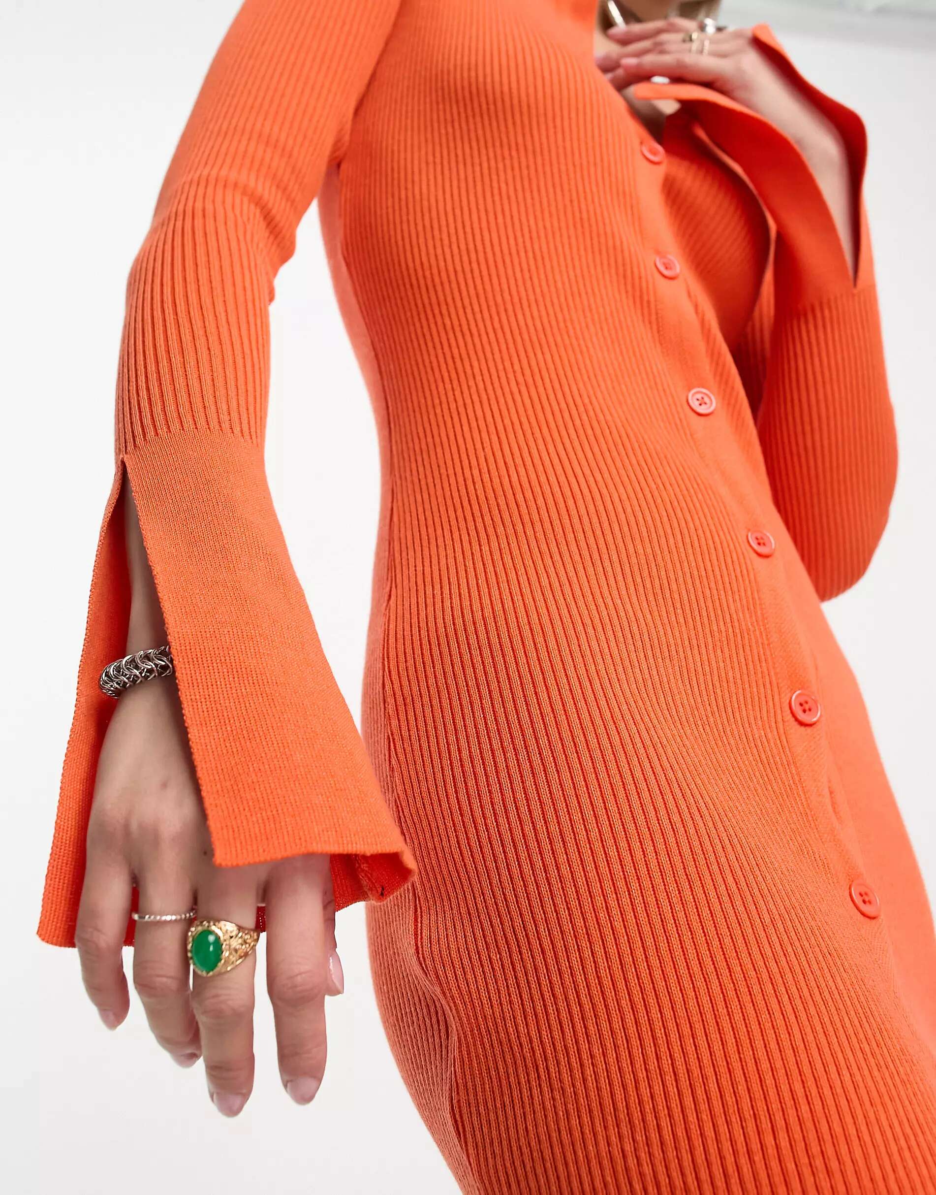 Ярко-оранжевое мини-платье с пуговицами в рубчик Heartbreak
