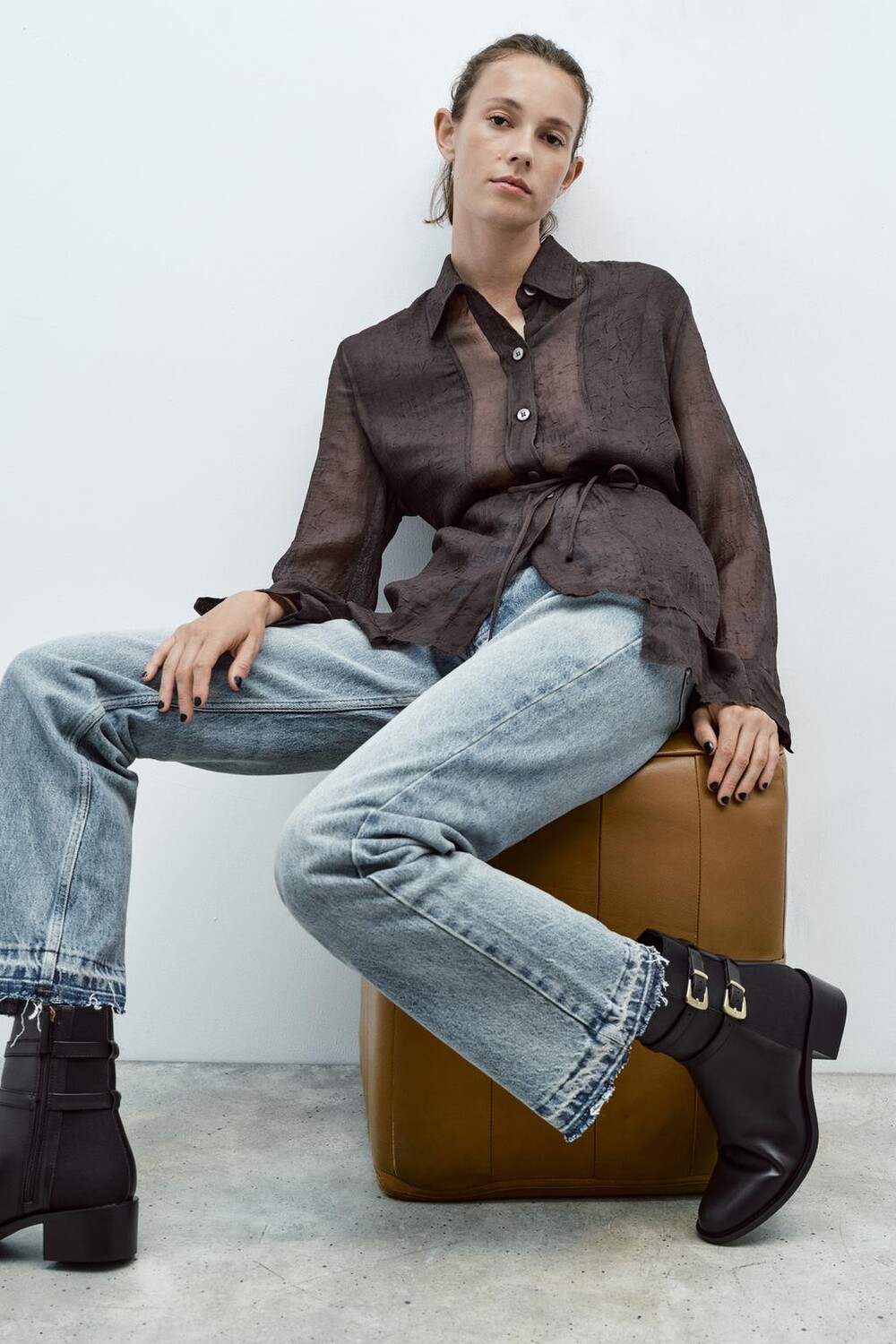 

Ботинки с ремешками и пряжкой ZARA, черный