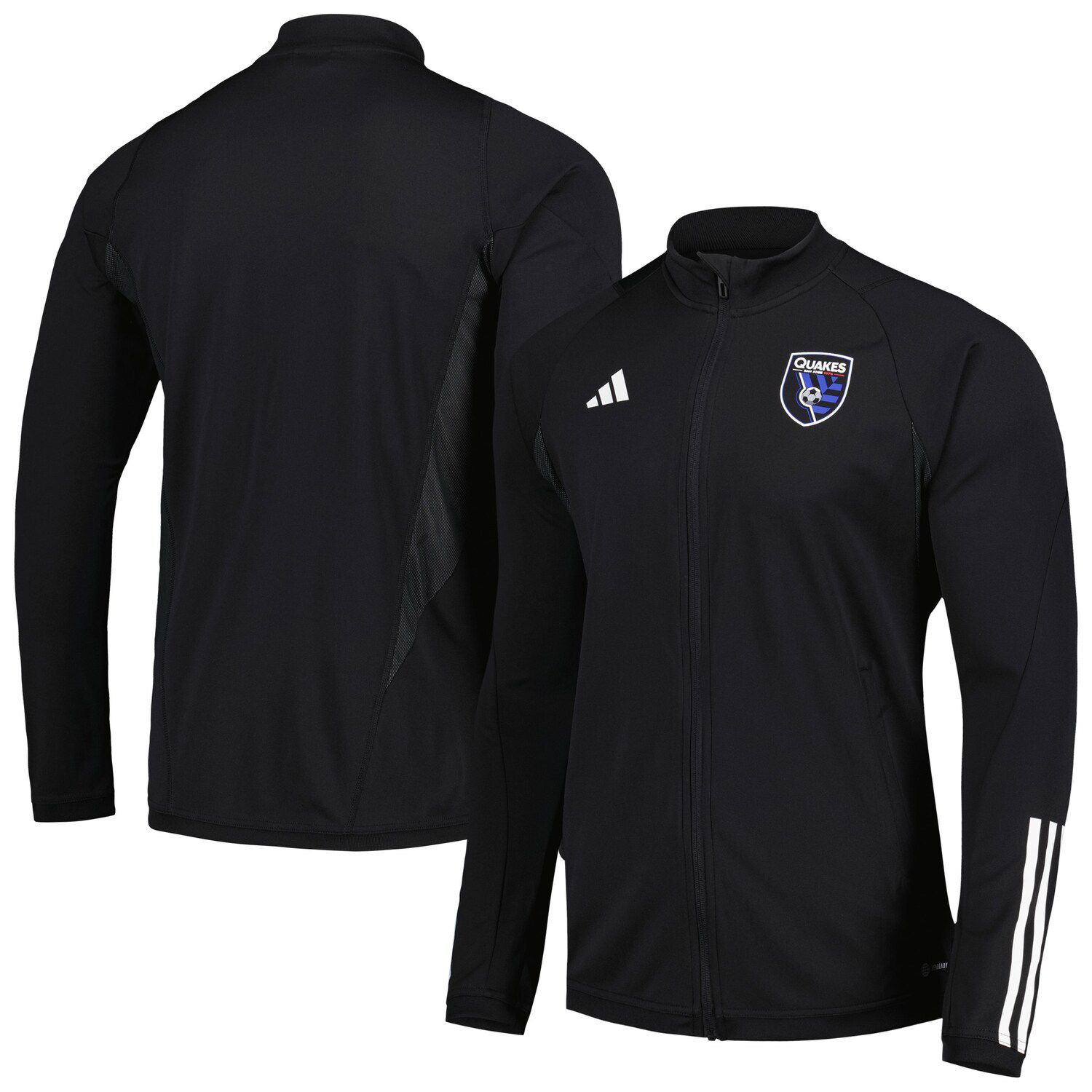 

Мужская черная тренировочная футболка с молнией во всю длину San Jose Earthquakes 2023 AEROREADY adidas, Черный, Мужская черная тренировочная футболка с молнией во всю длину San Jose Earthquakes 2023 AEROREADY adidas