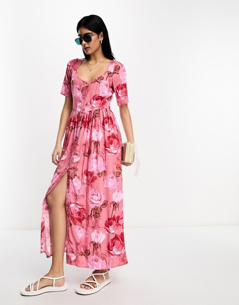 

Платье миди с квадратным вырезом и пуговицами ASOS DESIGN