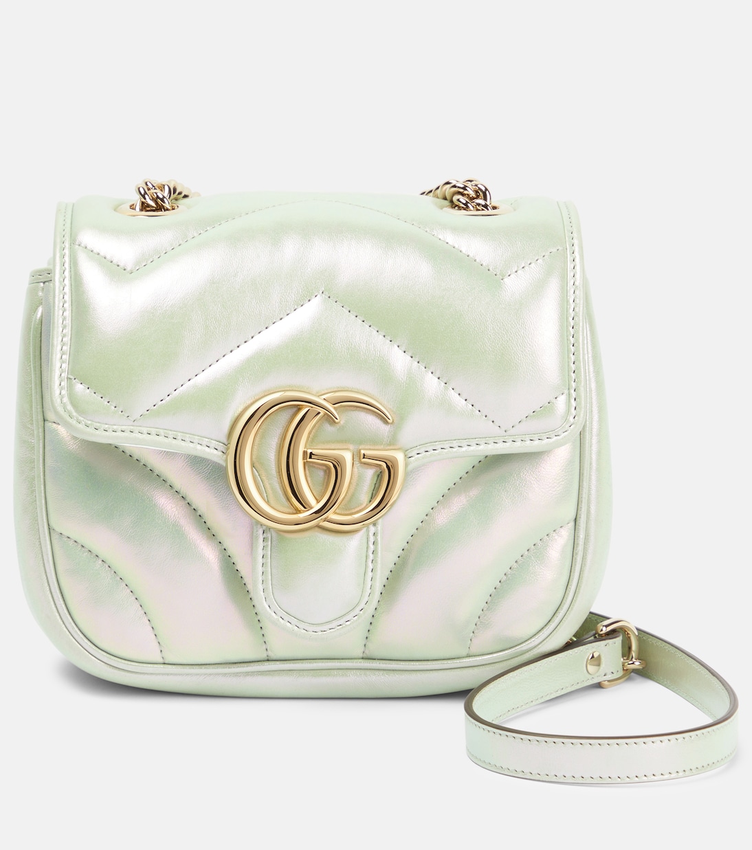 Миниатюрная кожаная сумка на плечо gg marmont Gucci, зеленый