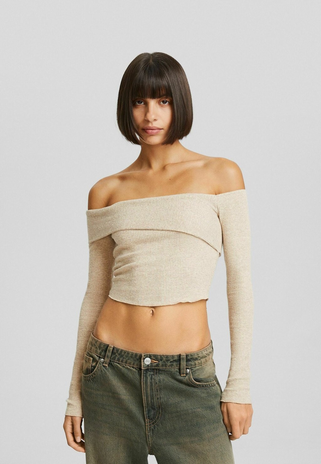 

Свитер Long Sleeve Bershka, цвет camel