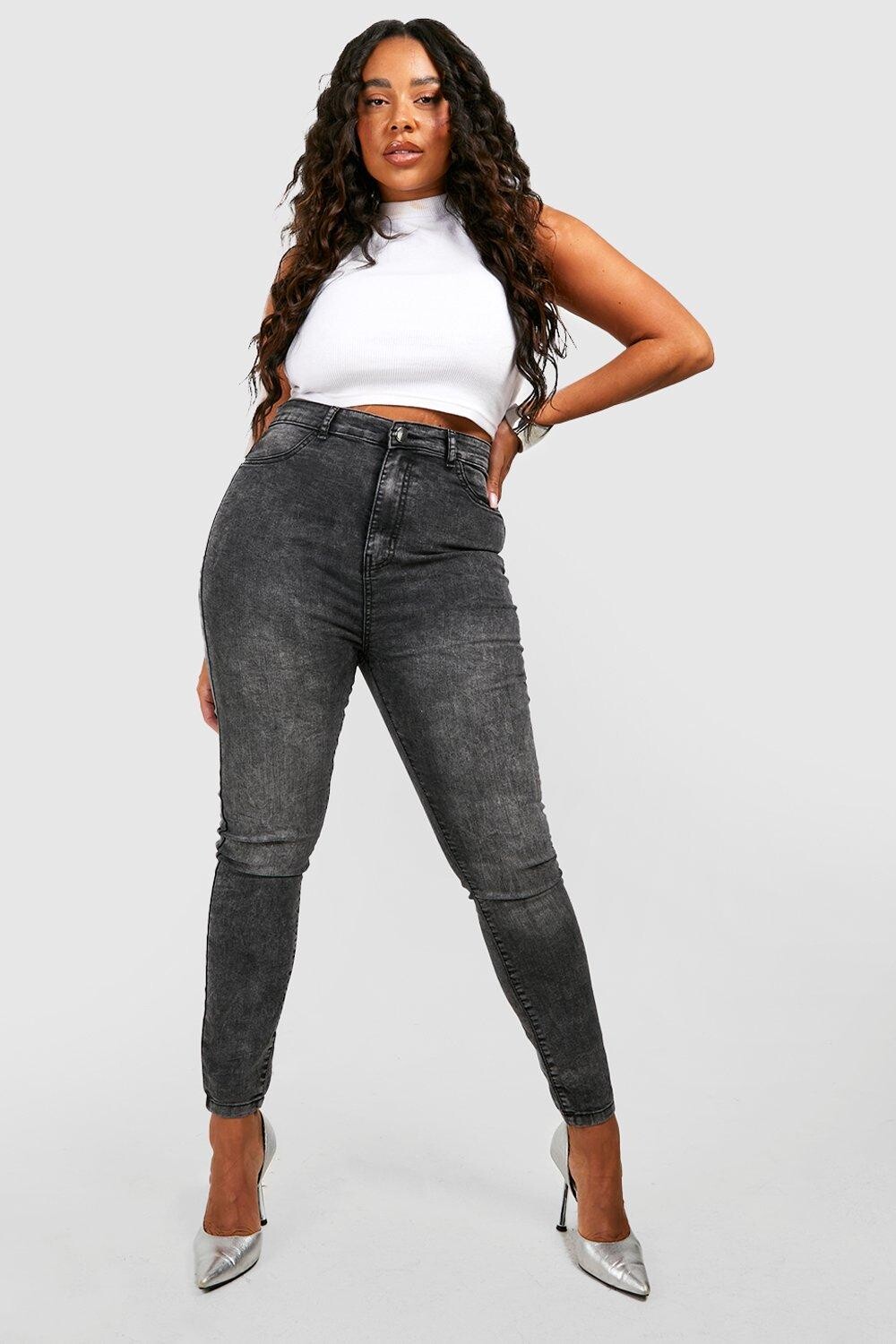 Джинсы скинни plus acid wash Boohoo, серый