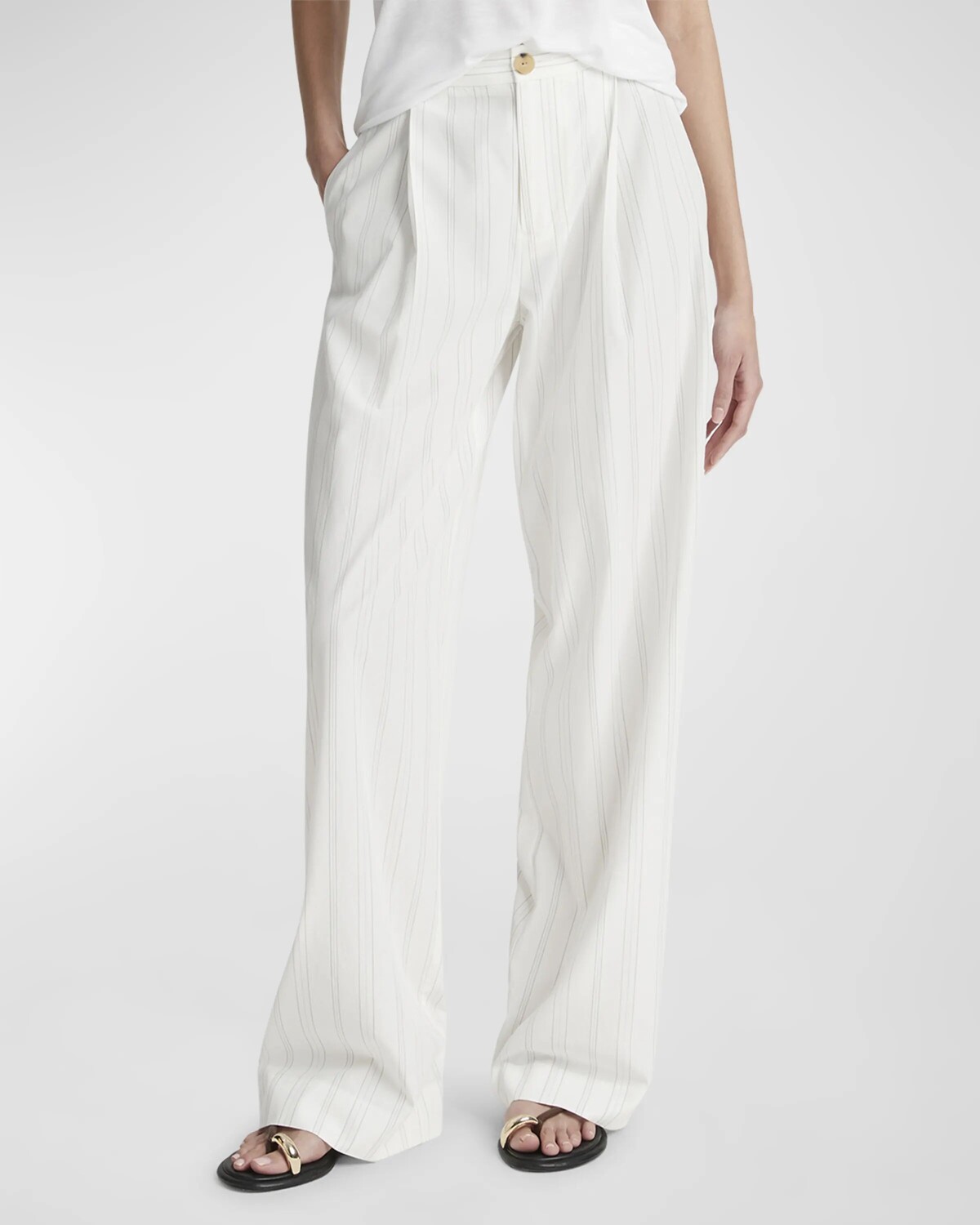 

Свободные прямые брюки со складками в полоску Vince, цвет Pampas Stripe