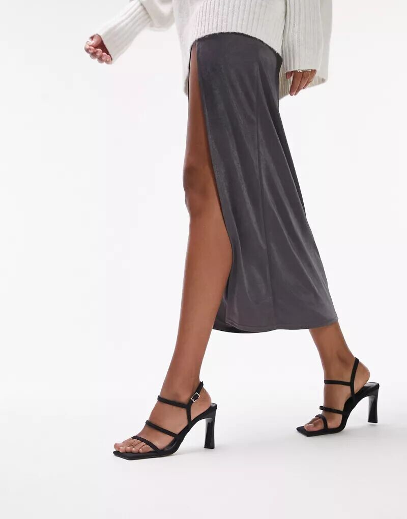 

Черные босоножки на широком каблуке из двух частей Topshop Wide Fit Salone