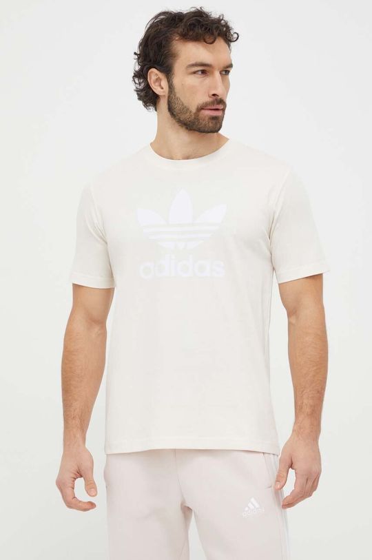 цена Хлопковая футболка с изображением трилистника adidas Originals, бежевый