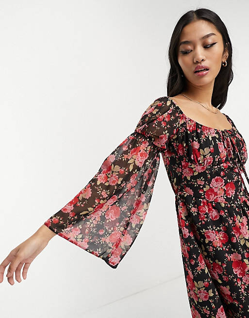 

Темное платье мини с корсетом и оборками Miss Selfridge