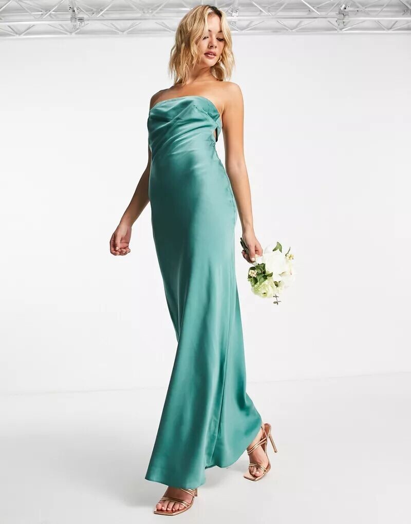 

Бирюзовое атласное платье-бандо с пуговицами на спине ASOS Bridesmaid Bridesmaid