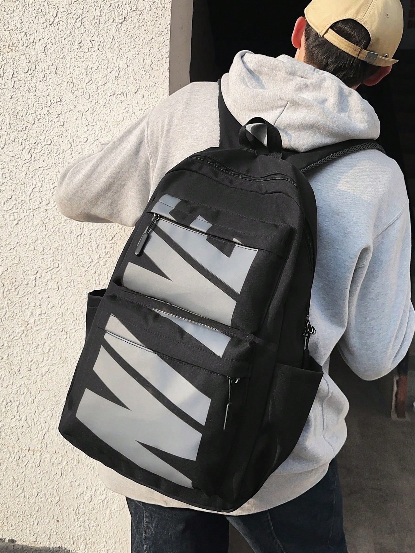 2024 Новый черный мужской модный рюкзак с принтом, черный