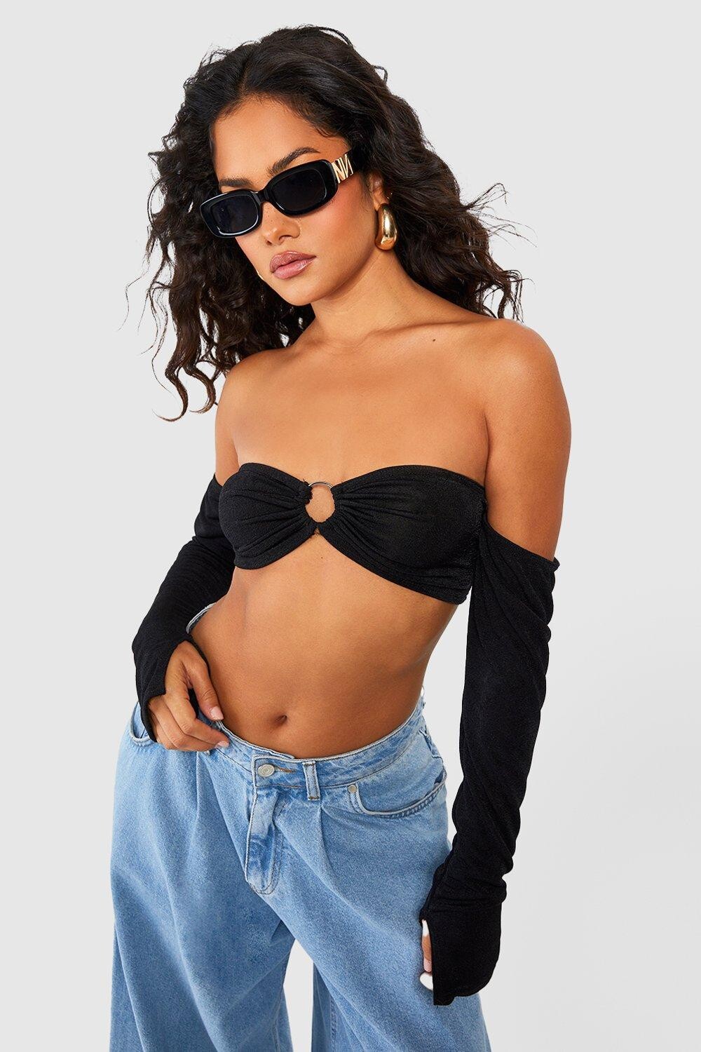 

Топ с металлической отделкой Boohoo, черный