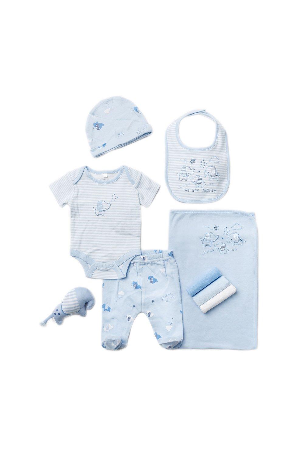Хлопковый подарочный набор из 10 предметов с принтом слона для ребенка Rock a Bye Baby, синий