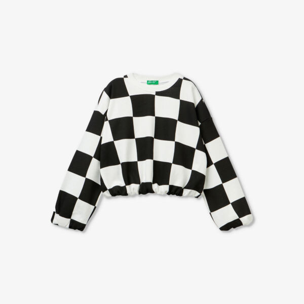 

Толстовка из хлопкового трикотажа в клетку с длинными рукавами 6–14 лет Benetton, черный
