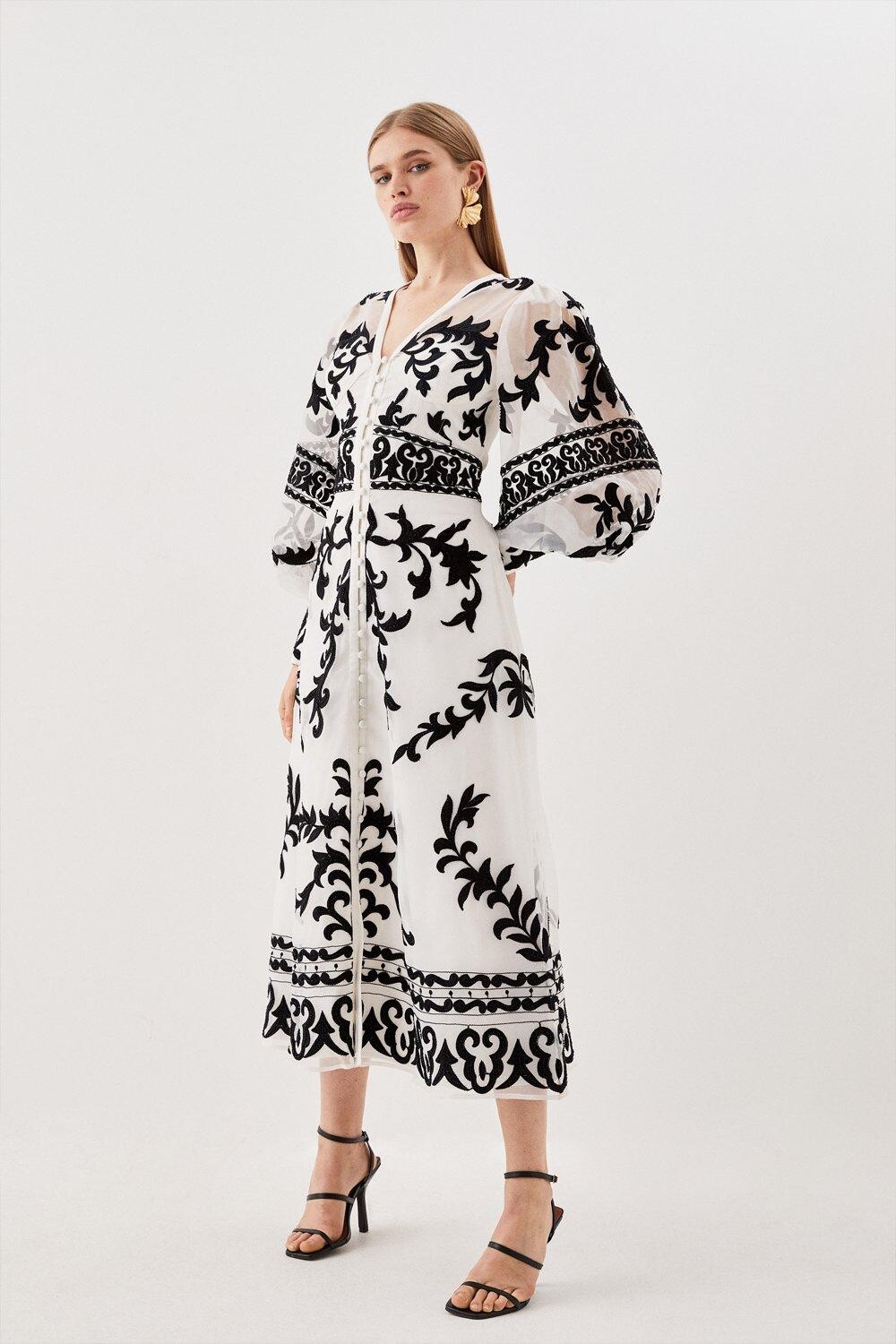

Тканое платье миди Petite Baroque с аппликацией Karen Millen, белый