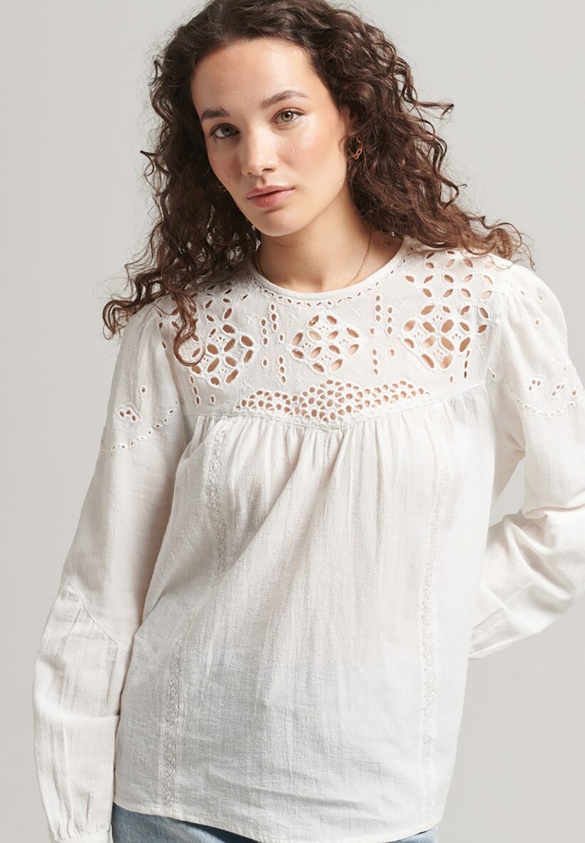

Блузка Superdry VINTAGE CUTWORK С ДЛИННЫМ РУКАВОМ, экрю