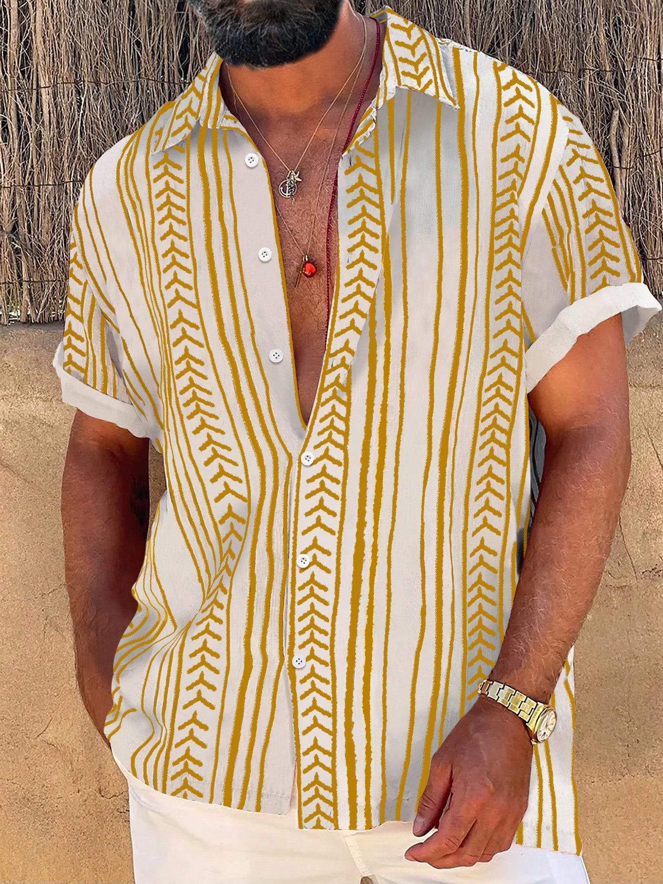 Manfinity RSRT Мужская полосатая рубашка больших размеров с короткими рукавами и пуговицами спереди, желтый