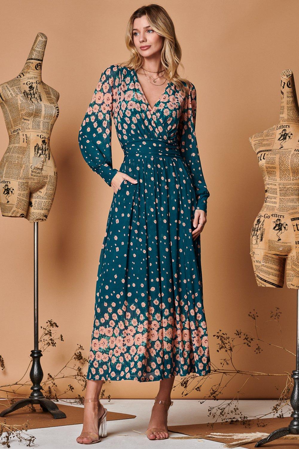 Платье макси из сетки с симметричным принтом Jolie Moi, синий