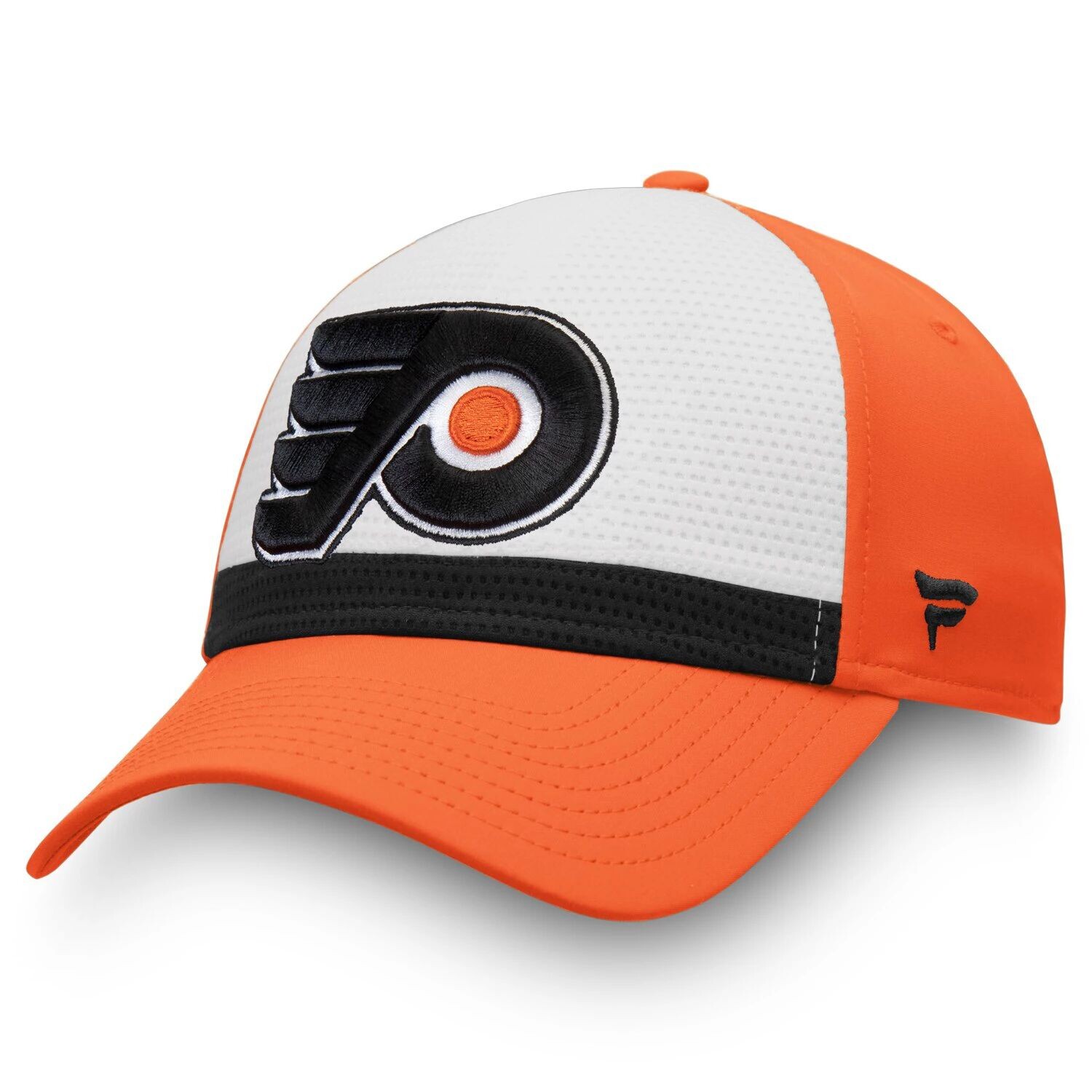 

Мужская гибкая кепка из джерси с логотипом Fanatics белого/оранжевого цвета Philadelphia Flyers Breakaway Current