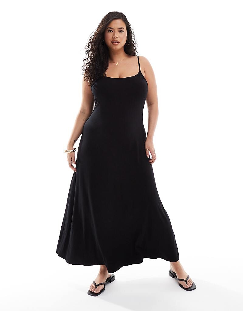 

Черное платье макси с овальными бретелями на спине ASOS DESIGN Curve