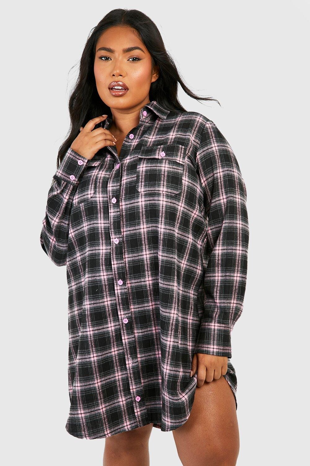 

Платье-рубашка из фланели с длинными рукавами Boohoo, розовый