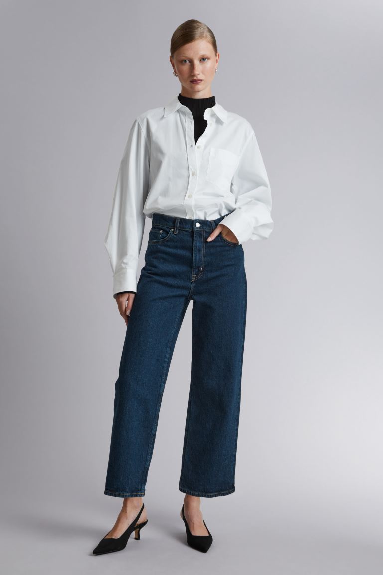 Укороченные джинсы с широкими штанинами и другие истории H&M, синий
