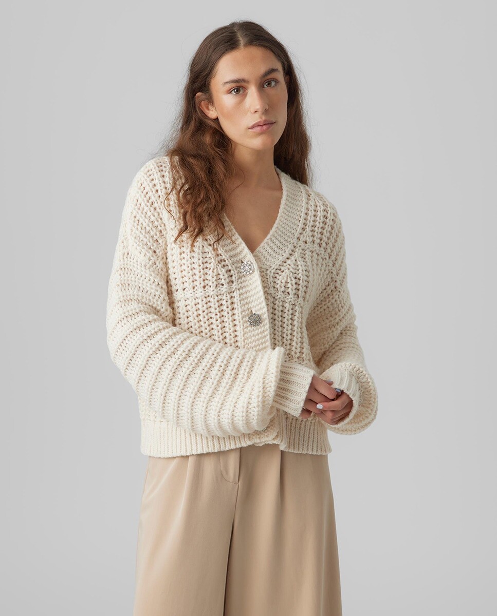 

Женский вязаный кардиган на пуговицах Vero Moda, белый