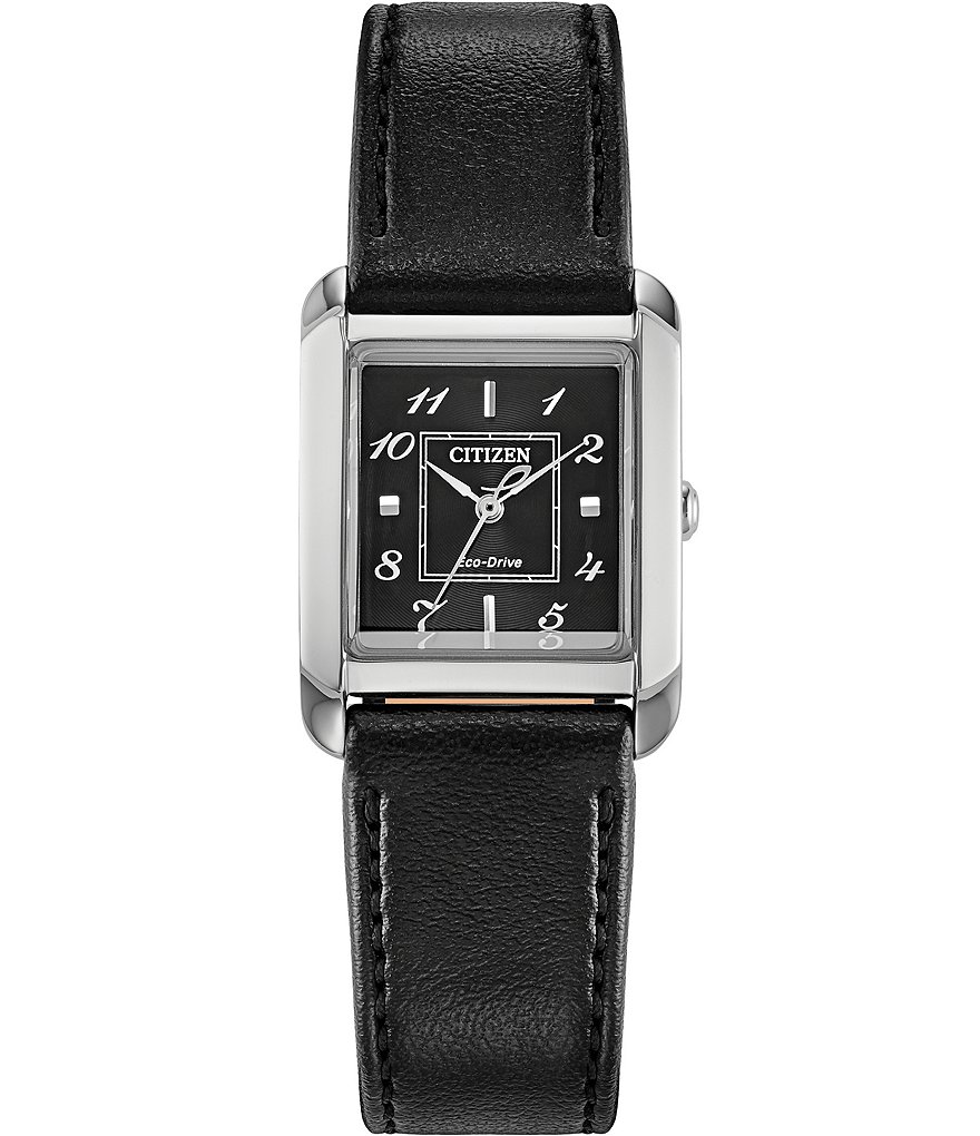 Женские кварцевые часы Citizen Bianca с черным кожаным ремешком, черный