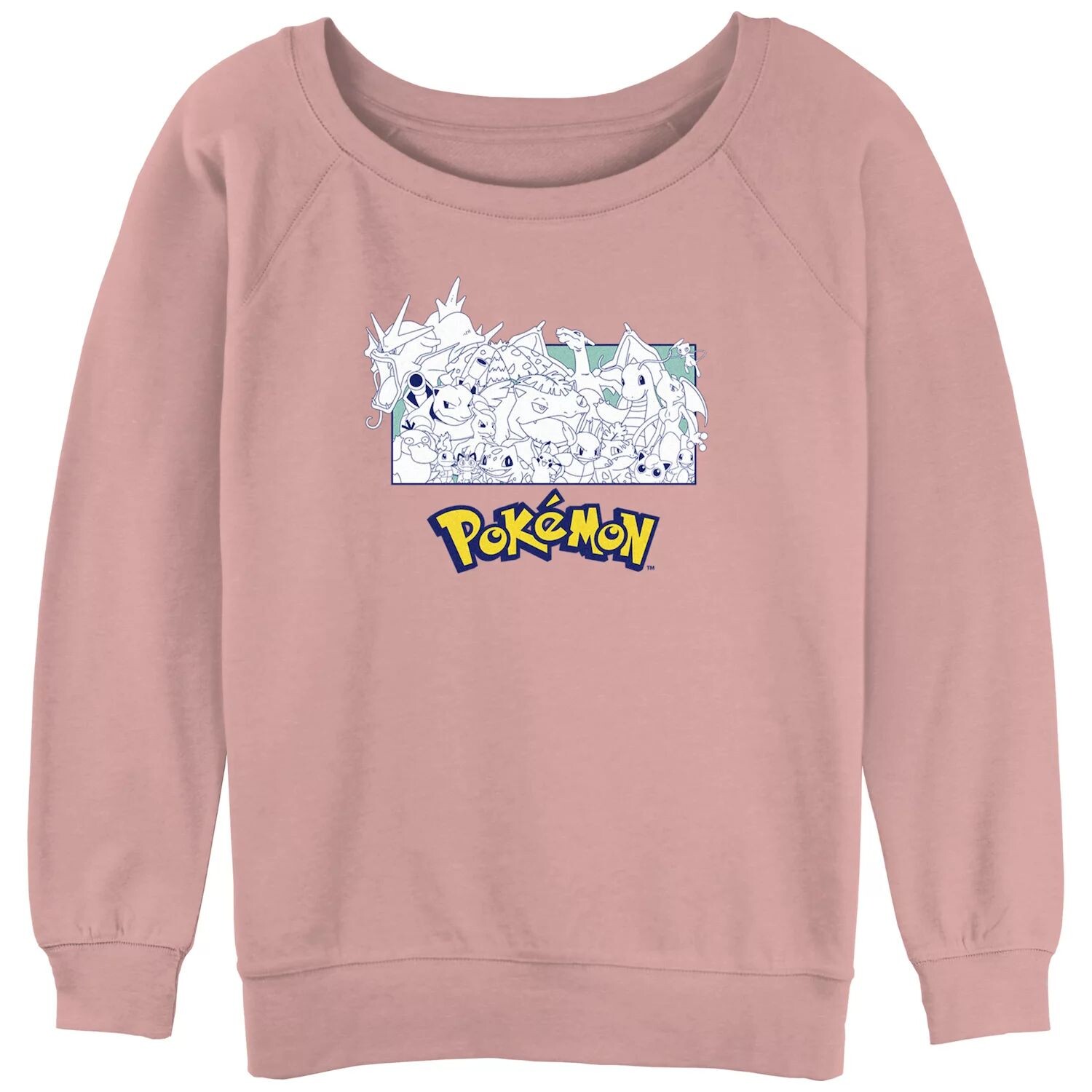 

Махровый свитшот с напуском и рисунком Pokémon для подростков, монохромный групповой портрет Licensed Character
