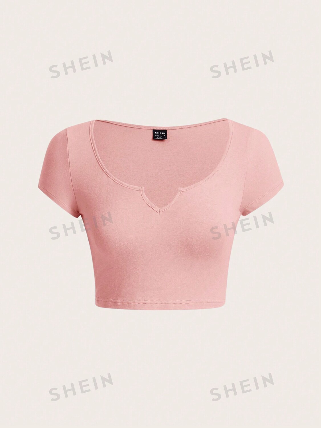 

SHEIN BASICS Женская однотонная короткая укороченная футболка с вырезом, детский розовый