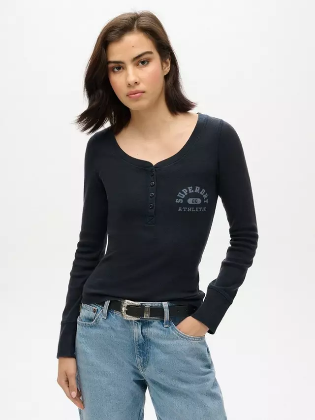 

Топ Superdry Athletic Button Down Long Sleeve, цвет eclipse navy