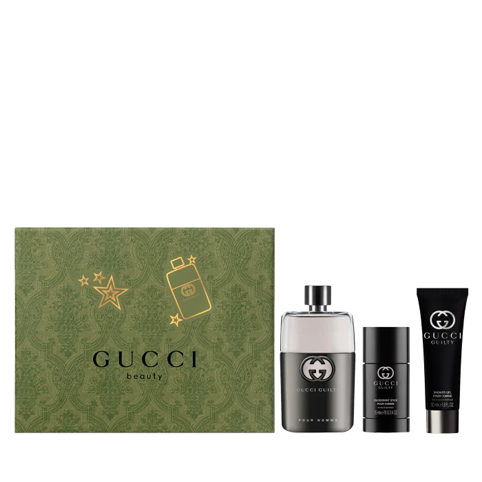 цена Мужская туалетная вода Gucci Guilty Pour Homme Eau de Toilette Set de regalo navideño Gucci, EDT 90 ml + Gel 50 ml + DEO 75 gr