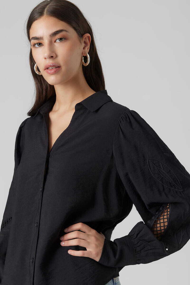 

Рубашка с длинным рукавом с ажуром Vero Moda, черный
