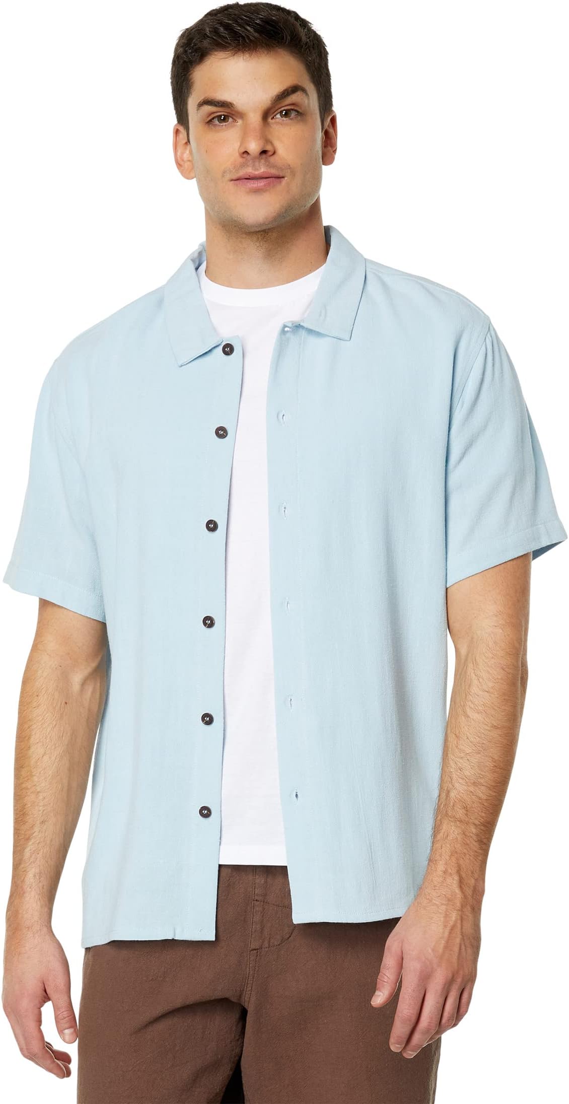Текстурированная льняная рубашка с коротким рукавом Rhythm, цвет Slate