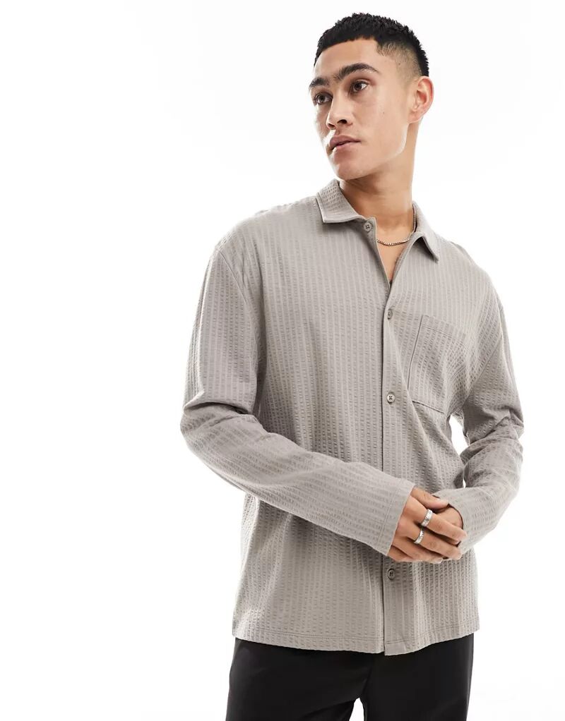 цена Светло-коричневая рубашка с длинными рукавами из хлопчатобумажного джерси ASOS